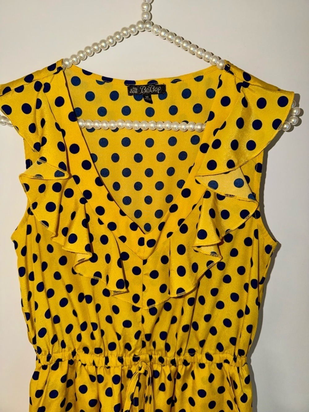 Bebop Mustard Yellow Polka Dot Ruffle Dress | Size Medium - Picture 3 of 11